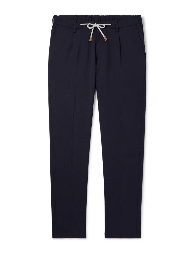 Eleventy - Slim-Fit Straight-Leg Pleated Stretch-Wool Drawstring Trousers - Men - Blue - UK/US 30 von Eleventy
