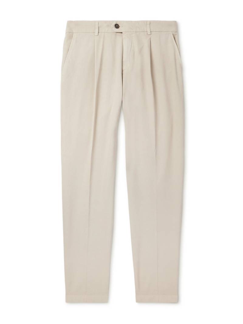 Eleventy - Straight-Leg Pleated Stretch Cotton and Lyocell-Blend Trousers - Men - Neutrals - UK/US 30 von Eleventy