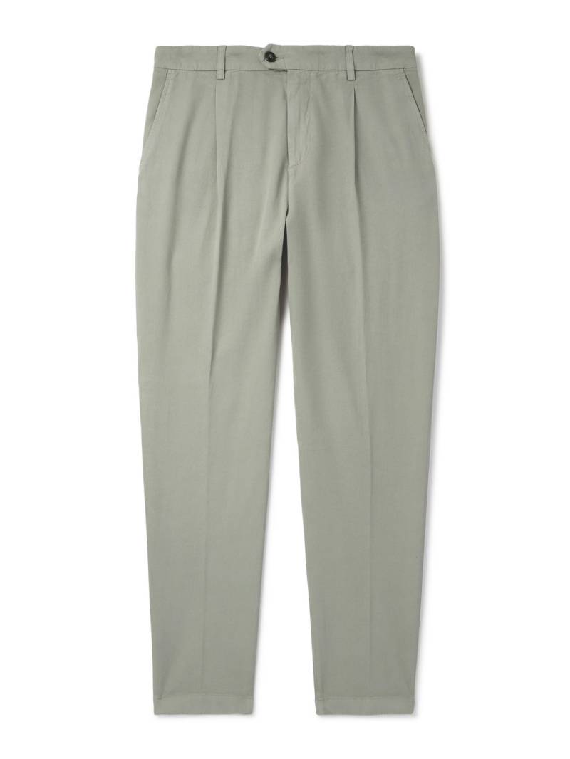 Eleventy - Tapered Pleated Stretch Cotton and Lyocell-Blend Twill Trousers - Men - Gray - UK/US 32 von Eleventy