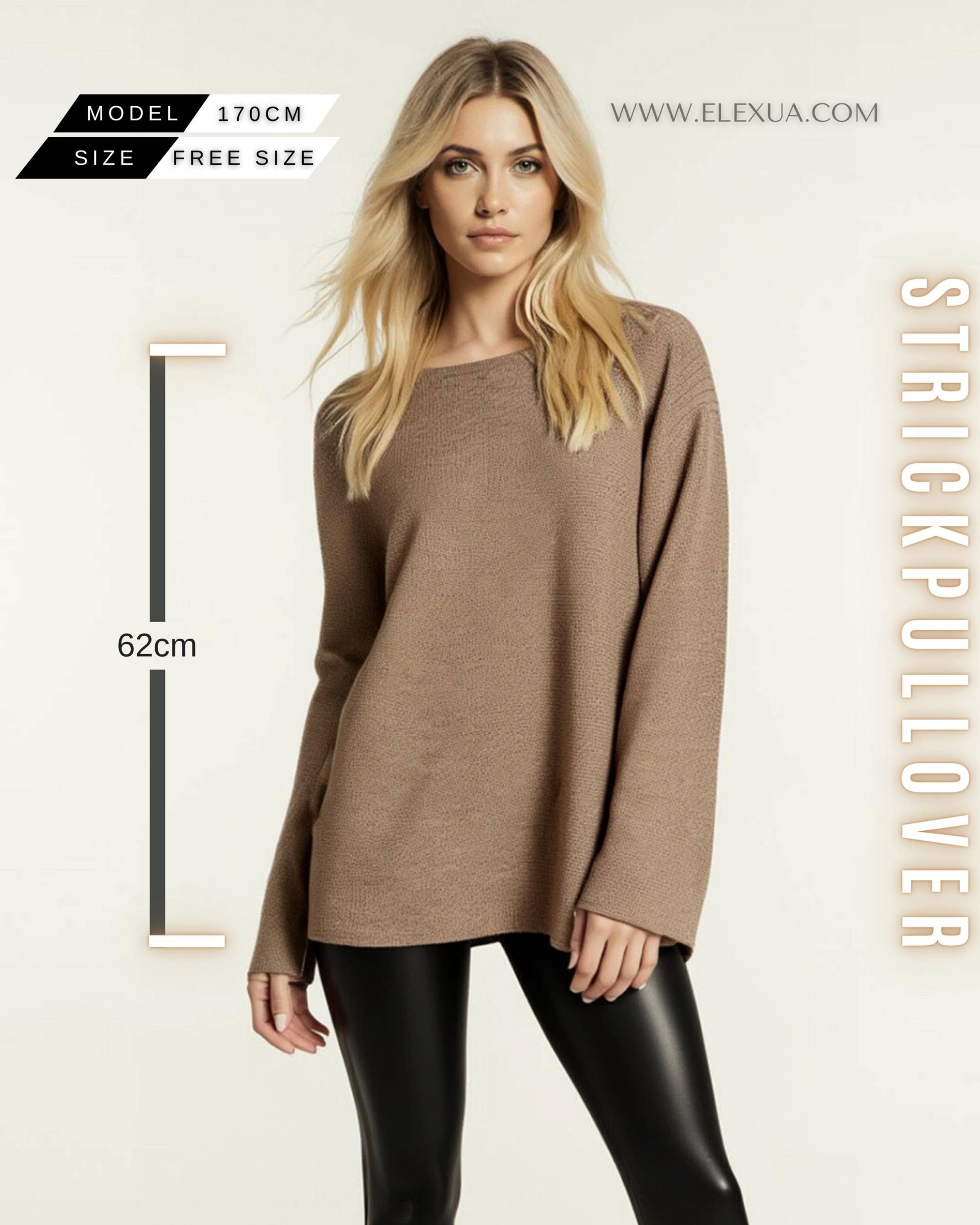 Oversized Damen Pullover | Lockerer Strick-Sweater Herbst Winter Einheitsgröße Kuschelig & Stylisch von Elexua