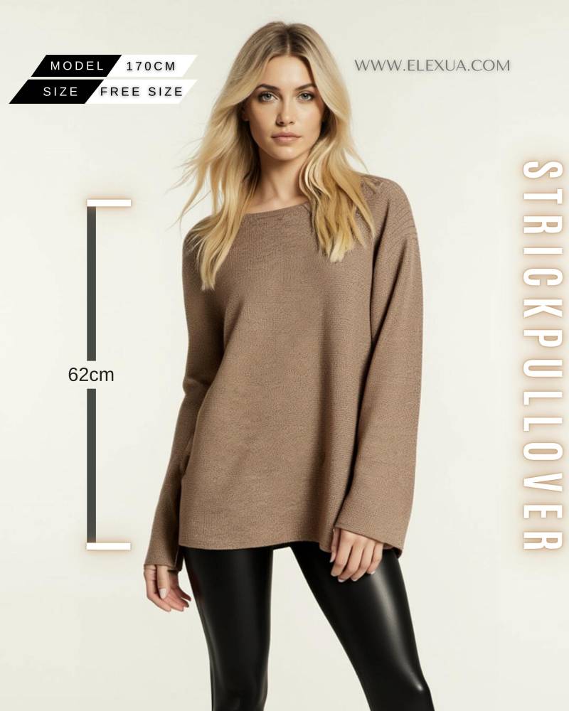 Oversized Damen Pullover | Lockerer Strick-Sweater Herbst Winter Einheitsgröße Kuschelig & Stylisch von Elexua