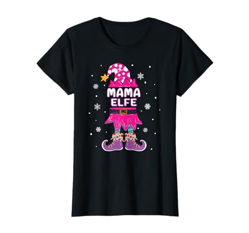 Mama Elfe Weihnachtsoutfit Partnerlook Geschenke Weihnachten T-Shirt von Elf Familienoutfit Familien für Weihnachten Damen