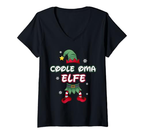 Damen Coole Oma Elfe Weihnachtsoutfit Partnerlook Weihnachten T-Shirt mit V-Ausschnitt von Elf Familienoutfit Familien tshirt für Weihnachten