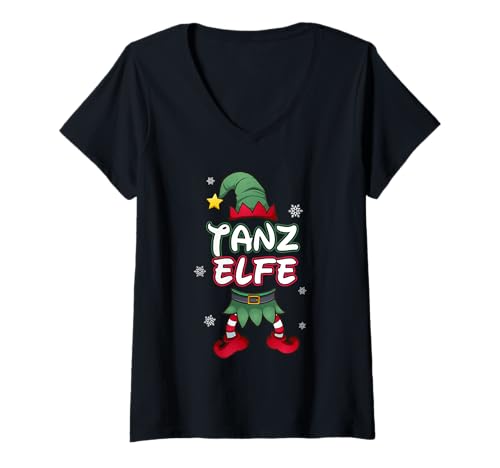 Damen Tanz Elfe Weihnachtsoutfit Partnerlook Geschenk Weihnachten T-Shirt mit V-Ausschnitt von Elf Familienoutfit Familien tshirt für Weihnachten