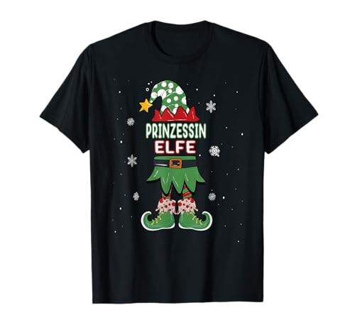 Elf Familienoutfit Weihnachts-T-Shirt, Prinzessin-Elfen-Design, Partnerlook, Familient-Shirt, Schwarz, X-Small, Frauen, Mädchen, Winter von Elf Familienoutfit Familien tshirt für Weihnachten