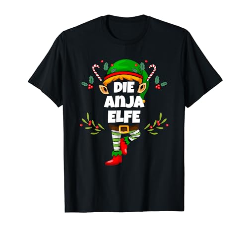 Anja Elfe Weihnachten Elf Anja Damen Mädchen T-Shirt von Elf Geschenk Weihnachten Outfit im Partnerlook