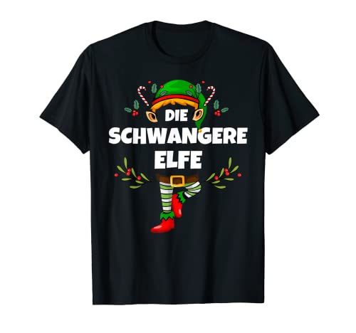 Damen Schwangere Elfe Lustiges Weihnachts-Elf Xmas Design T-Shirt von Elf Geschenk Weihnachten Outfit im Partnerlook