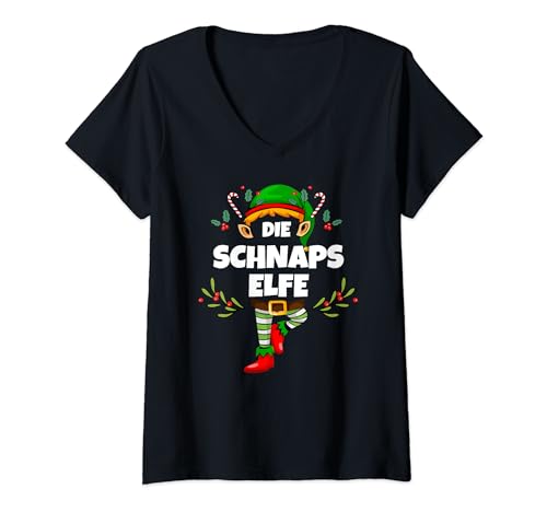 Schnaps Elfe Lustiges Weihnachten Elf Alkohol Schnaps Damen T-Shirt mit V-Ausschnitt von Elf Geschenk Weihnachten Outfit im Partnerlook