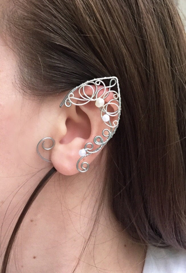 Silber Ohrmanschetten | Silberne Elfenohren Feenohren Elfen Ohr Wickelt Fee Cosplayohren von ElfParadise