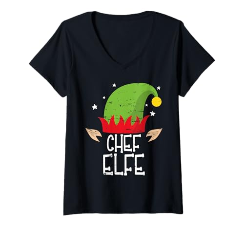 Damen Chef Elf Partnerlook Chef Familie Outfit Weihnachten T-Shirt mit V-Ausschnitt von Elfe Partnerlook ALBASPIRIT