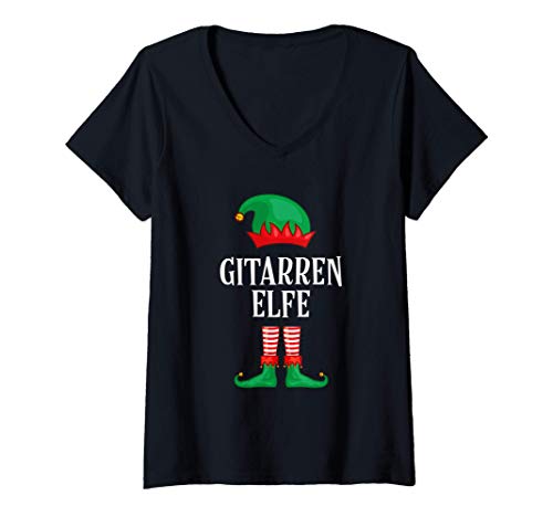 Damen Gitarren Elfe Partnerlook Familien Outfit Weihnachten T-Shirt mit V-Ausschnitt von Elfen Partnerlook Weihnachten by FreakyTStore