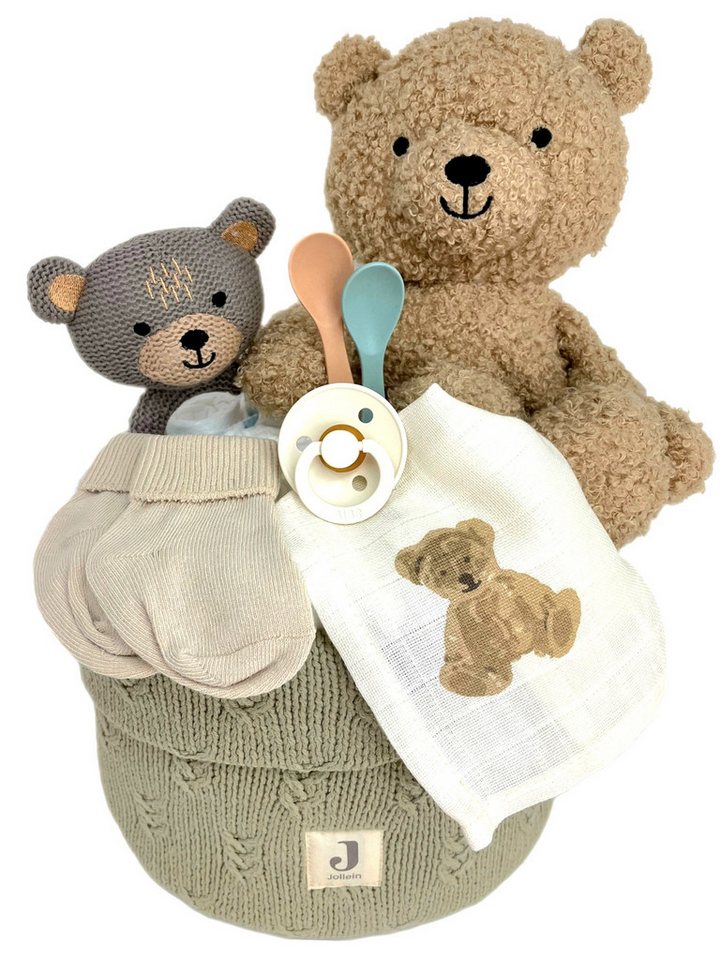 Elfenstall Neugeborenen-Geschenkset Windeltorte Pamperstorte Teddy in Jollein Utensilo unisex von Elfenstall