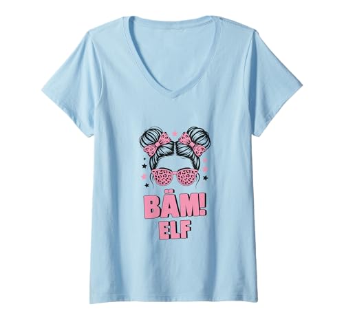 Damen 11. Geburtstag Mädchen Messy Bun Bäm! Elf Jahre Alt T-Shirt mit V-Ausschnitt Damen 11. Geburtstag Mädchen Messy Bun Bäm! Elf Jahre Alt T-Shirt mit V-Ausschnitt von Elfter Geburtstag & 11. Geburtstag Design