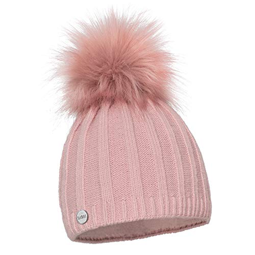 ELIMELI® Kaschmir Mütze Damen Winter warme Strickmütze Wollmütze mit Kaschmir Wintermütze mit Kunstfell Bommel Slouch Strick Beanie Damen für Winter Bommelmütze Hergestellt in EU (Rosa) von ELIMELI