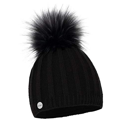 ELIMELI Mütze Damen Winter warme Strickmütze Wollmütze mit Kaschmir Wintermütze mit Kunstfell Bommel Slouch Strick Beanie, Bommelmütze Hergestellt in EU Farbenauswahl (Schwarz) von ELIMELI