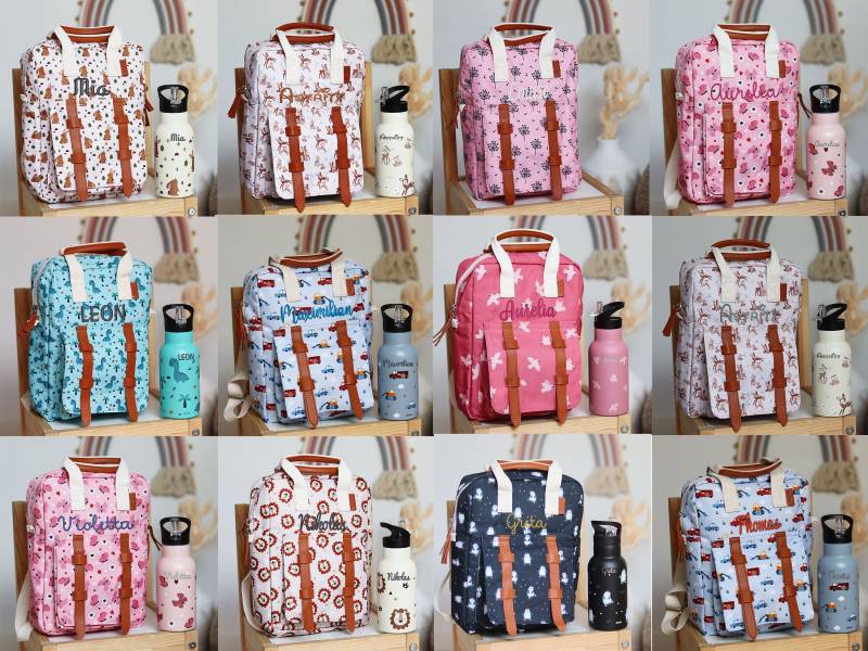 Kinderrucksack Set Mit Trinkflasche | Personalisiert Namen Kindertrinkflasche Kindergartenrucksack Elinik von EliNikETSY