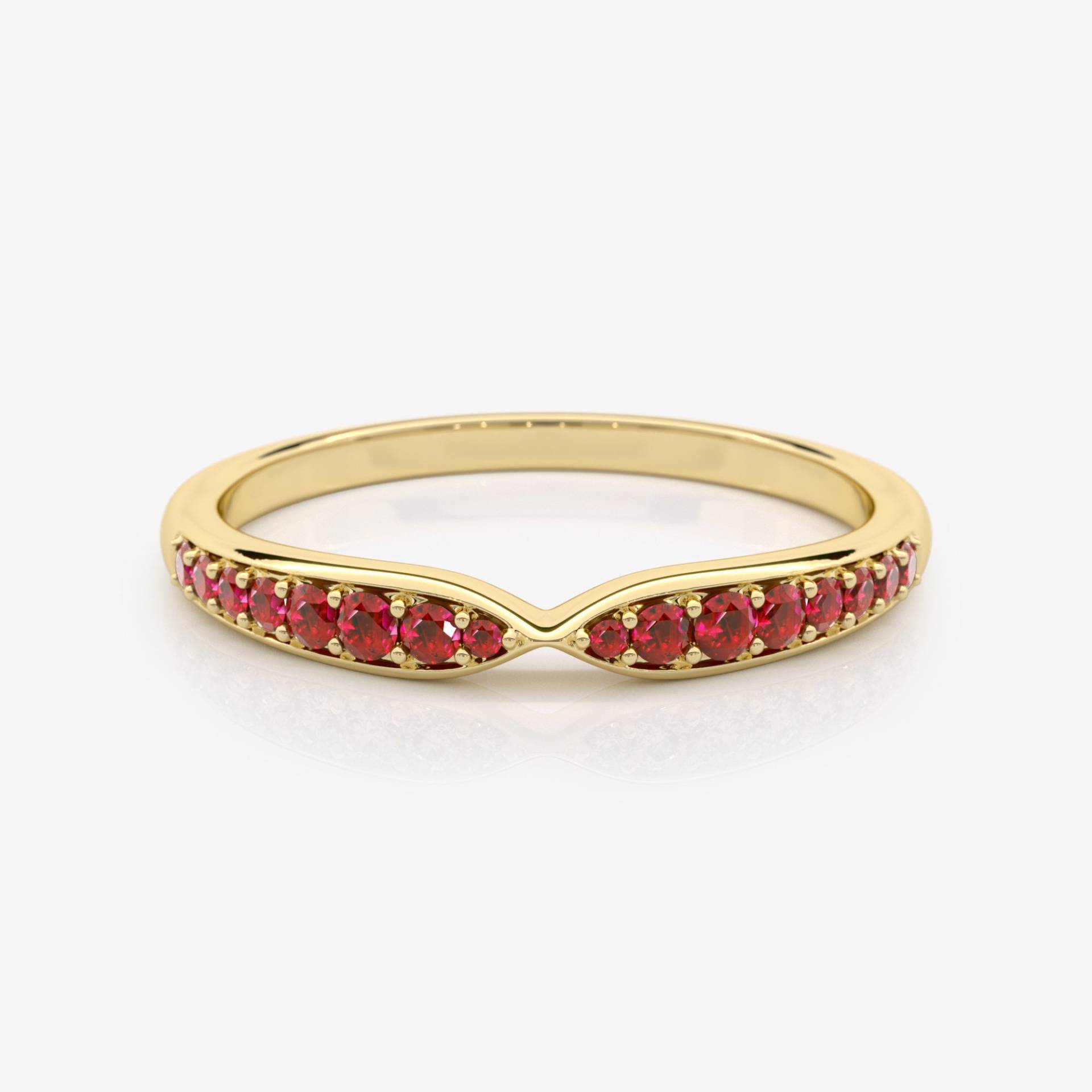 Halb Eternity Rubin Ring, Lab Grown 14K Gold Ehering, Infinity Stapelring, Versprechen von EliaFineJewelry