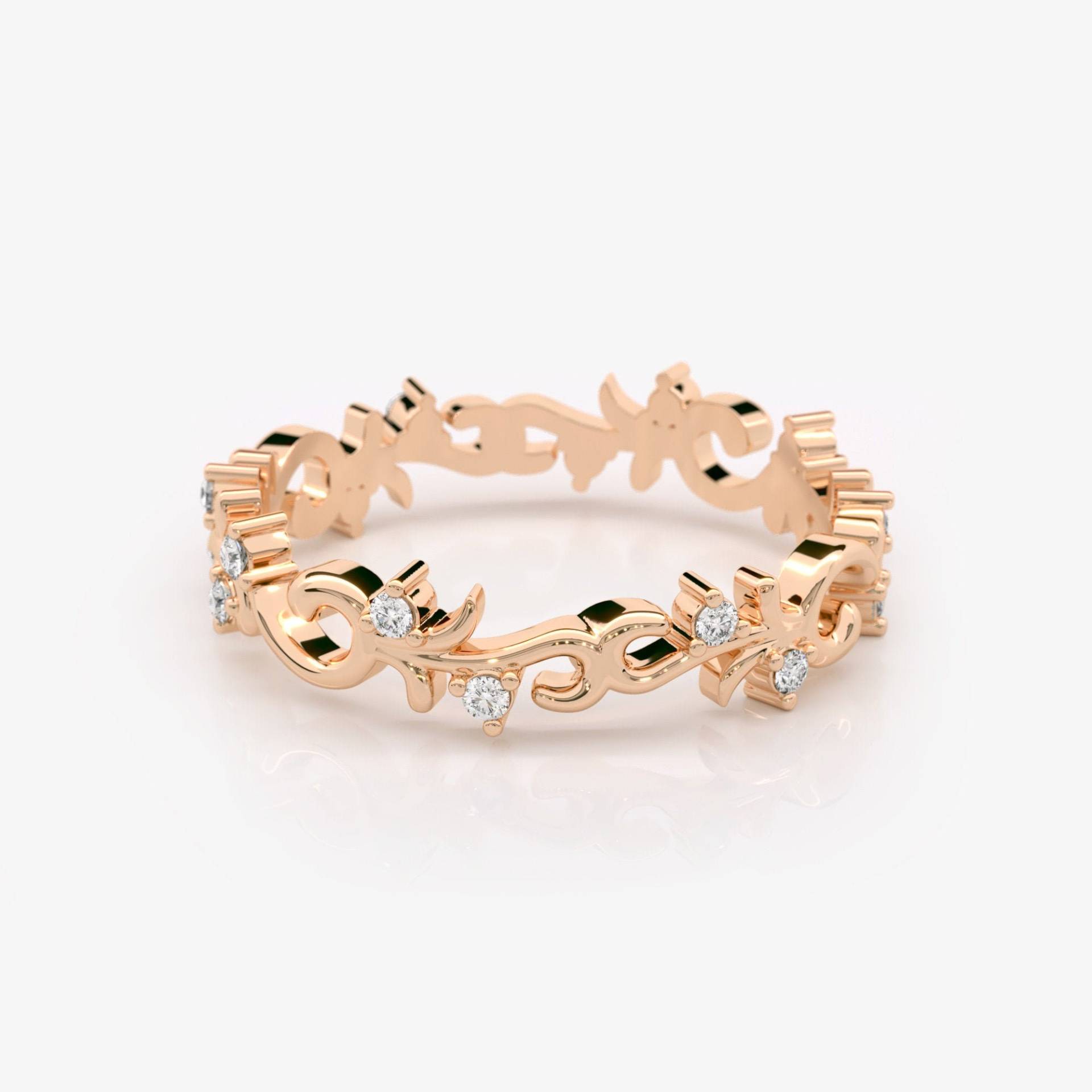 Roségold Schmuck, Stapelring, Diamant Vine Ring, 14K Einzigartiger Ehering von EliaFineJewelry