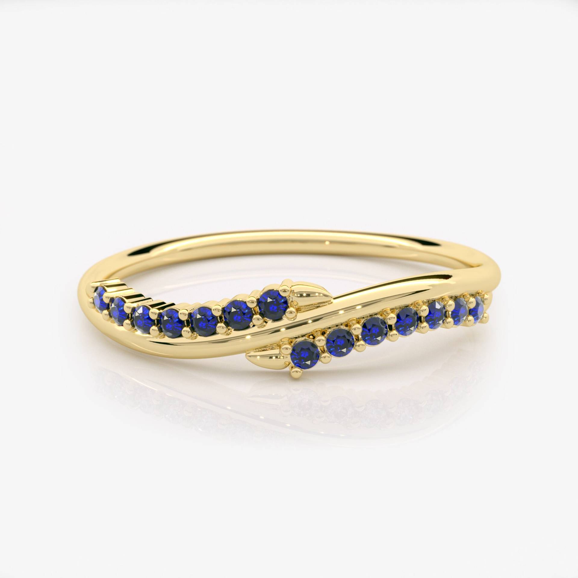 Saphir Ehering, September Geburtsstein Ring, Geschwungener 14K Gold Blauer Edelstein Ring von EliaFineJewelry