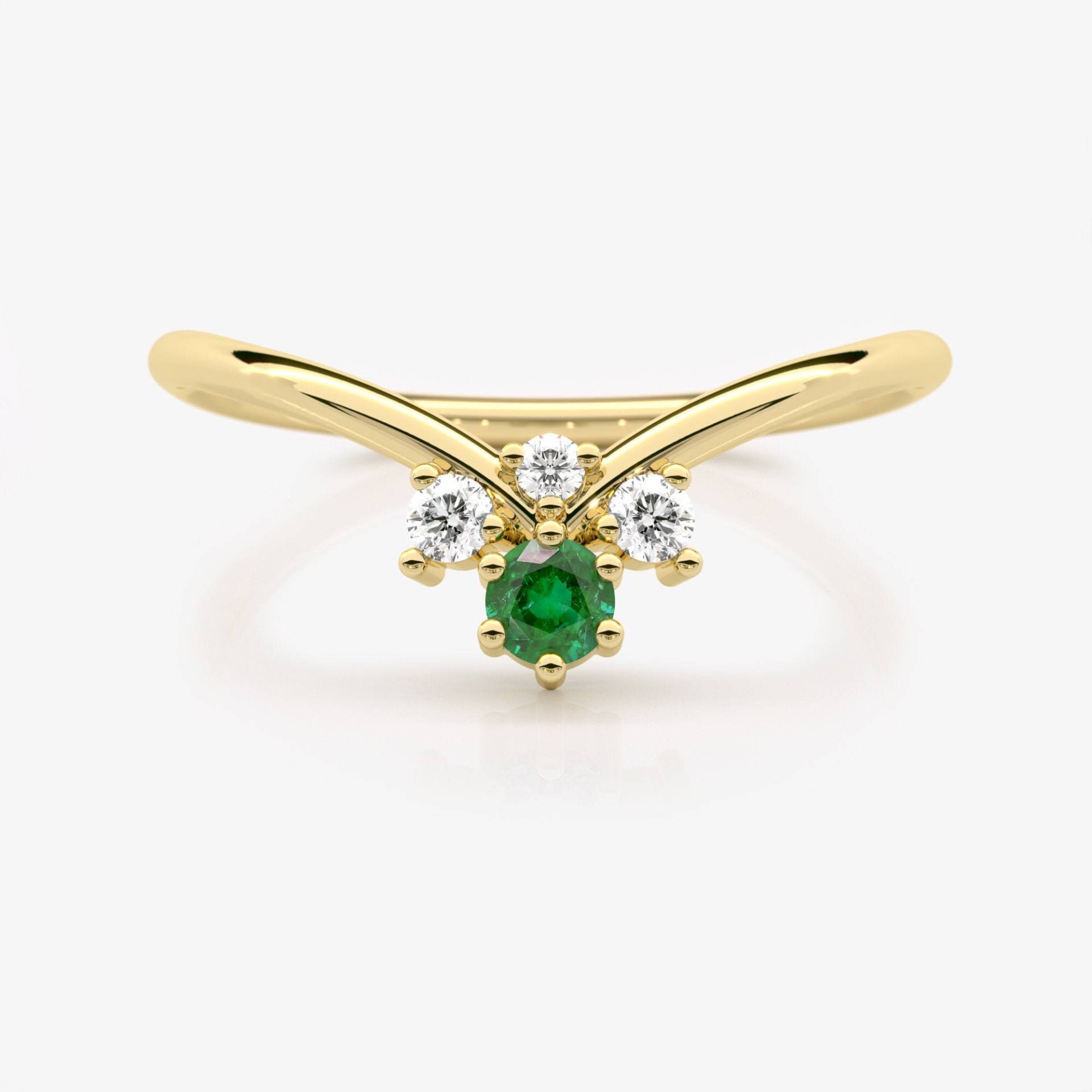 Smaragd Diamant Chevron Ring, Multi Stone Stapelring, Echter Krone Geschwungenes Stapelband, V Form Stapelring Smaragd Diamant Chevron Ring, Multi Stone Stapelring, Echter Krone Geschwungenes Stapelband, V Form Stapelring von EliaFineJewelry