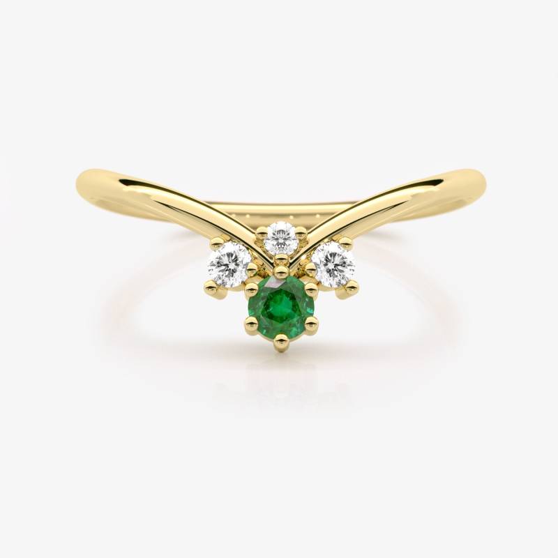Smaragd Diamant Chevron Ring, Multi Stone Stapelring, Echter Krone Geschwungenes Stapelband, V Form Stapelring Smaragd Diamant Chevron Ring, Multi Stone Stapelring, Echter Krone Geschwungenes Stapelband, V Form Stapelring von EliaFineJewelry