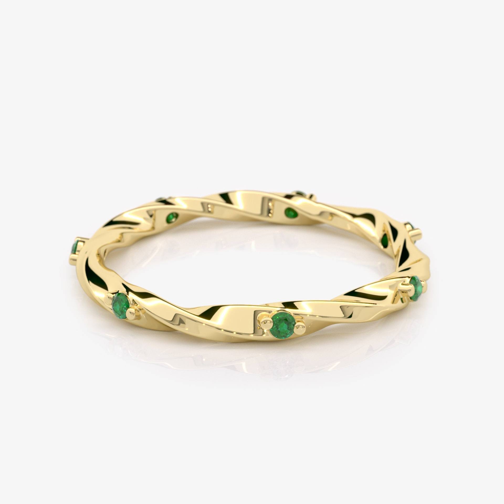 Smaragd Stapelring, 14K Gold Twist Ring, Lab Ehering, Twisted Band Geburtsstein Zierliche Edelstein Geschenk Für Mama von EliaFineJewelry