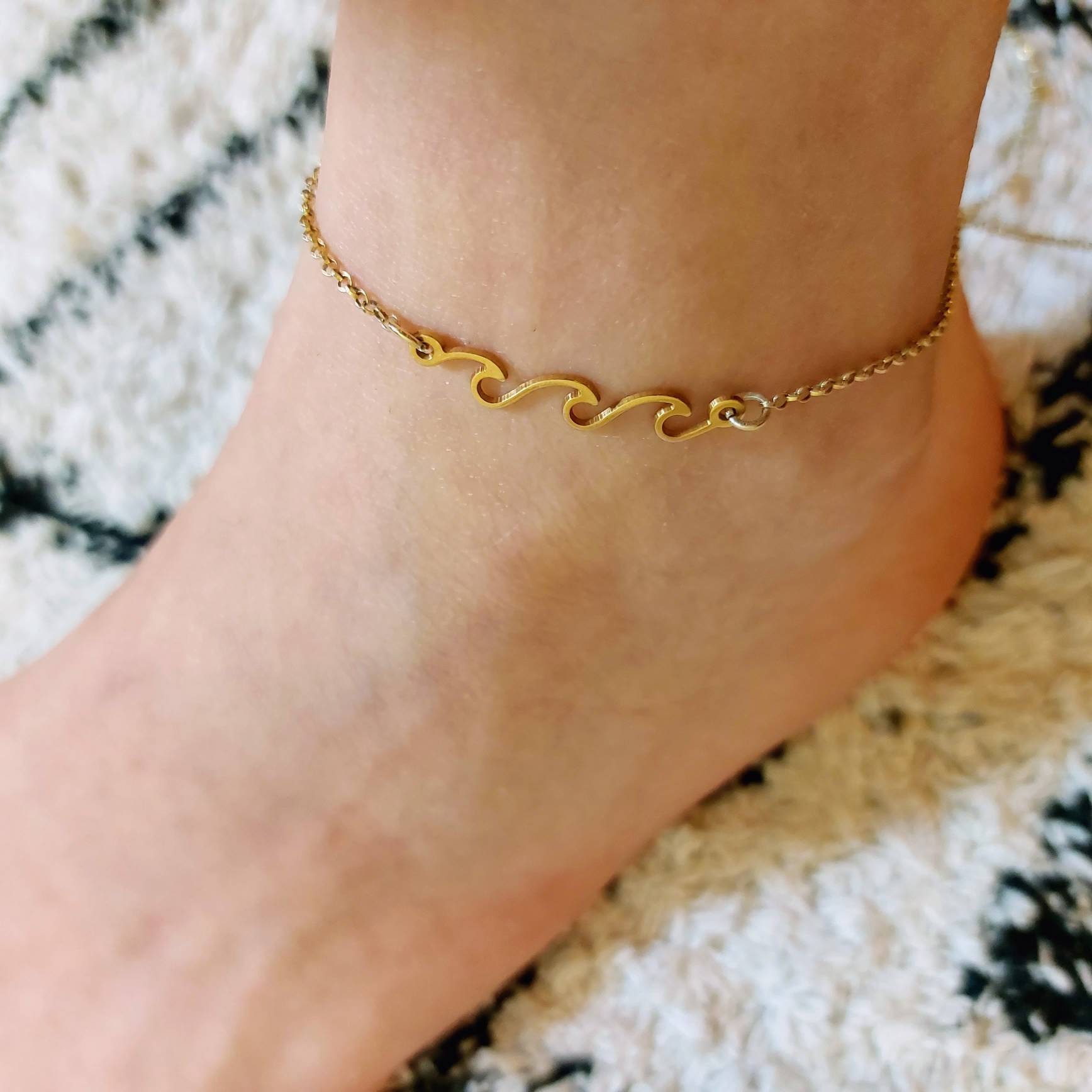 14K Gold - Wellen Fußkettchen Meereswelle Ankle Armband Fuß Bein Schmuck Strand Meereswellen Frauen Geschenk von ElianaBridal