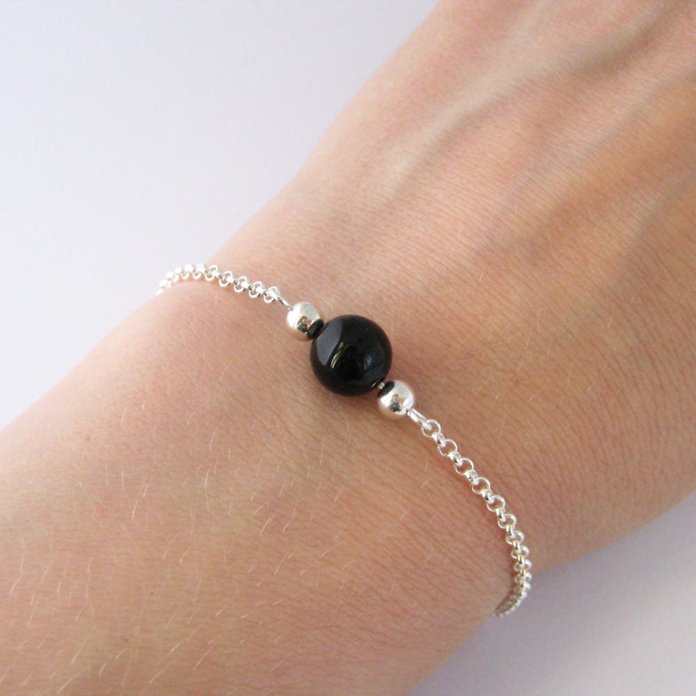 Solitärperlenarmband Aus Onyx Und 925Er Silber Solitärperlenarmband Aus Onyx Und 925Er Silber von ElianorBijoux