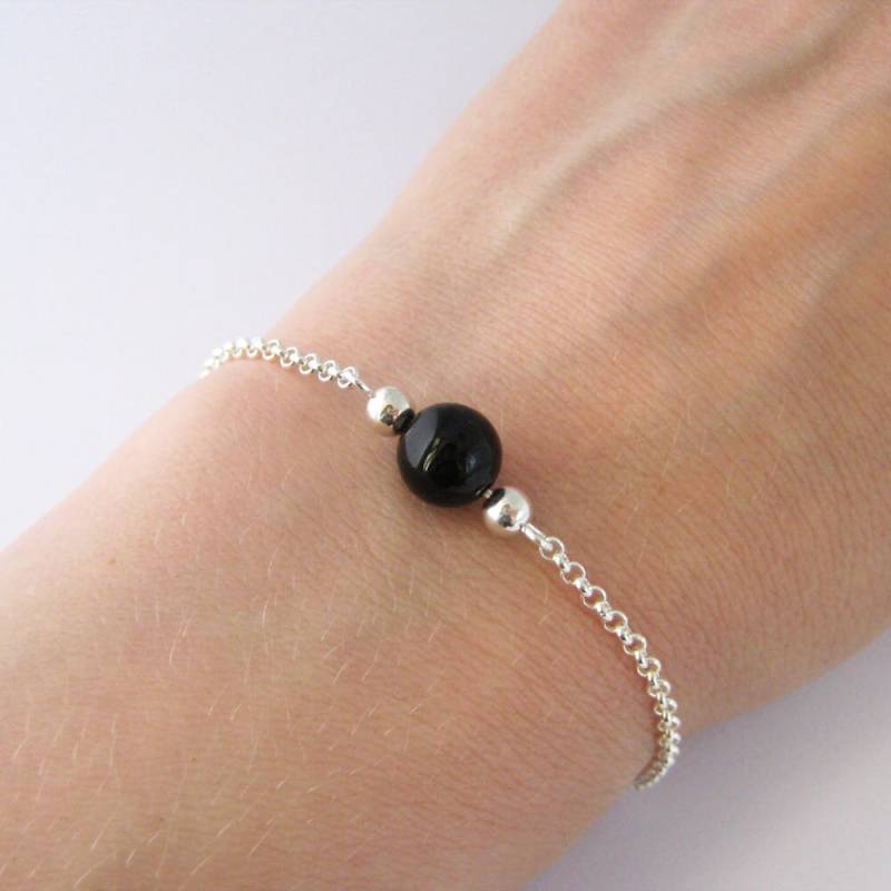 Solitärperlenarmband Aus Onyx Und 925Er Silber Solitärperlenarmband Aus Onyx Und 925Er Silber von ElianorBijoux