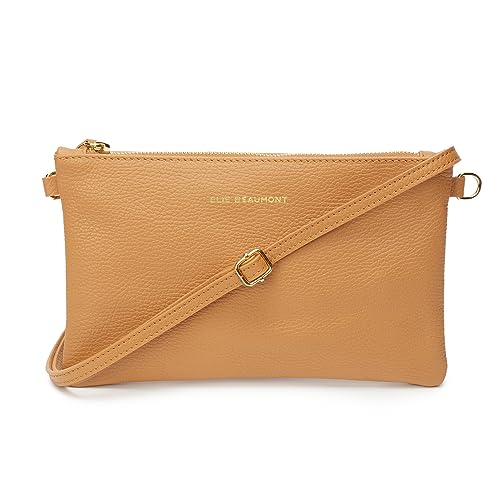 Pouch Clutch -Tasche Ledertasche Echtleder mit abnehmbaren Lederriemen Caramel, 25x15x1.5 cm von Elie Beaumont