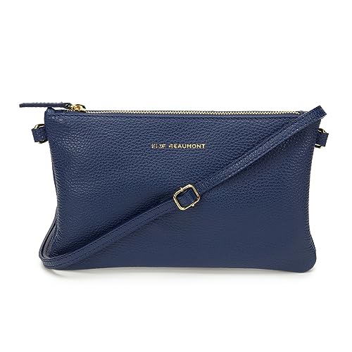 Pouch Clutch -Tasche Ledertasche Echtleder mit abnehmbaren Lederriemen Navy, 25x15x1.5 cm von Elie Beaumont