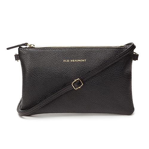 Pouch Clutch -Tasche Ledertasche Echtleder mit abnehmbaren Lederriemen Schwarz, 25x15x1.5 cm von Elie Beaumont