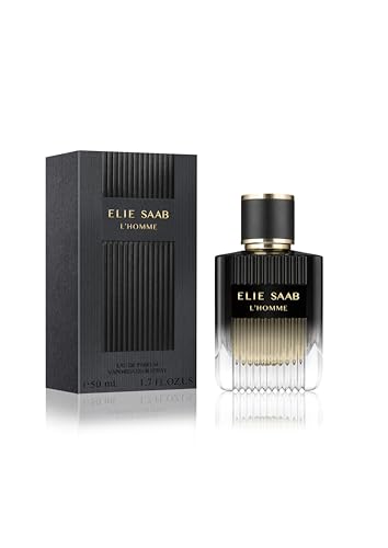 Elie Saab L'Homme 50 ml – Eau de Parfum für Herren – Holzig-Vetiver Duft – Raffinierte Noten von Bergamotte, Zedernholz, Vetiver, Patchouli und Myrrhe – Schwarze Verlaufslackierter Glasflakon von Elie Saab