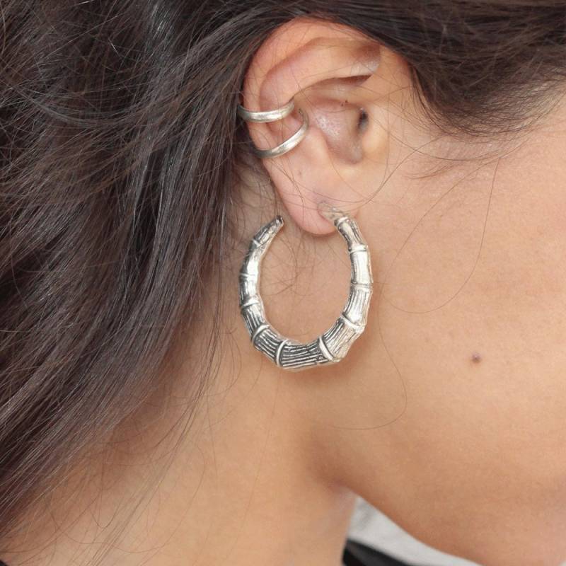 Großen Bambus Creolen Sterling Silber Ohrringe Große Boho Ohr von ElielTagar