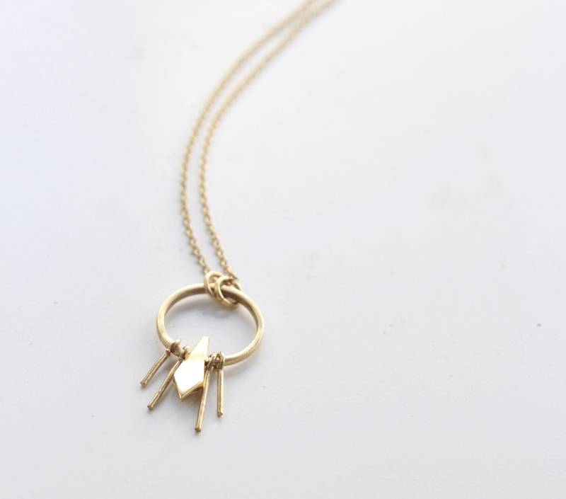 Pendelanhänger Halskette Vergoldet Messing Geplatzt 14K Gold Stamm Stil von ElielTagar