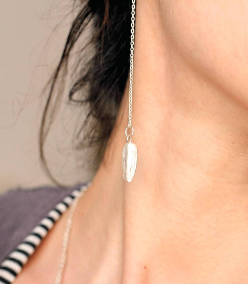 Sonnenblumenkerne Baumeln Ohrringe, Sterling Natur Schmuck, Lange Silberne Boho, 925 Ohrringe von ElielTagar