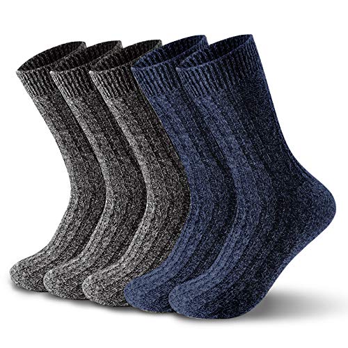 ElifeAcc 5 Paar Männer Winter-Stricksocken Gestrickte Wolle Herren Wadensocken Ideal für Winterstiefelkleidung und den täglichen Gebrauch Größe 40-46（Black3+Navy2） von ElifeAcc