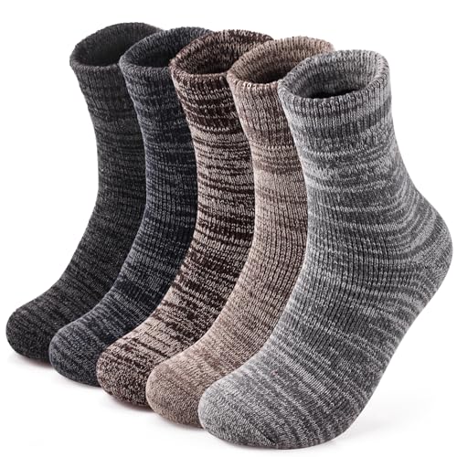 ElifeAcc 5 Paar dicke und warme Herren-Wadenwollsocken für den Freizeitbereich Mit Vielfältigen Mustern und im Mehrfachpack（EU38-43） von ElifeAcc