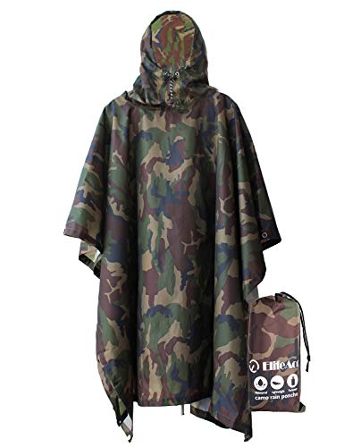 ElifeAcc Multifunktionaler Regenumhang-Poncho mit Kapuze - Wasserdichter Regenmantel, Zeltunterlage, Sonnenschutzplane, Perfekt für Outdoor-Aktivitäten (Werte Lightweight-Army Green auf) von ElifeAcc