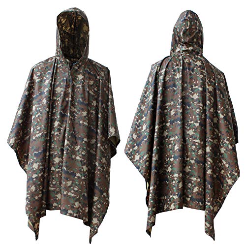 ElifeAcc Multifunktions-Regenmantel mit Kapuze Poncho - Wasserdichter Regenmantel, Zeltbodenmatte, Sonnenschutzplane, ideal für Outdoor-Aktivitäten Digitale Camouflage von ElifeAcc