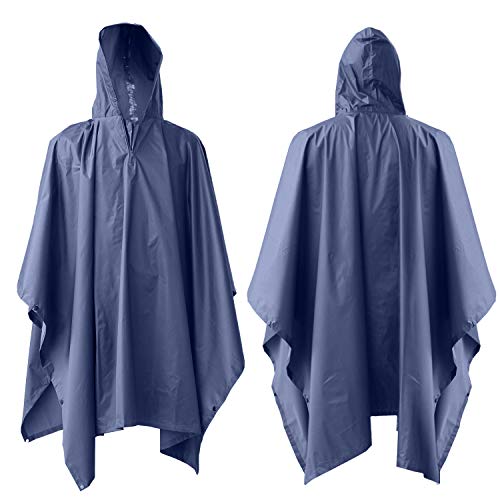 ElifeAcc Unisex-Erwachsene wasserdichter,multifunktionaler Regenmantel aus Sonnenschutzplane mit Kapuzenponcho Einheitsgröße Navy von ElifeAcc