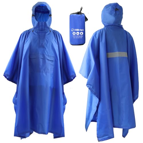 ElifeAcc Wasserdichter Poncho für Erwachsene mit Kapuze leicht und wiederverwendbar winddicht mit Schnallen multifunktionale Cape für Outdoor-Aktivitäten（Blau） von ElifeAcc