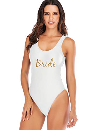 Elightvap Bride to Be Squad Damen Einteiler Badeanzug Brief Druck Bademode High Cut Monokini Brautjungfer Team Badeanzüge - - Large von Elightvap