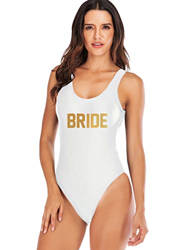 Elightvap Bride to Be Squad Damen Einteiler Badeanzug Brief Print Bademode High Cut Monokini Brautjungfer Team Badeanzüge - - Small von Elightvap