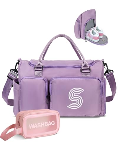 Elilier Initial Turnbeutel für Mädchen, Kinder-Reisetasche, Sporttasche, personalisierte Wochenendtasche mit Schuhfach, Monogramm, Übernachtungstasche, Tanztasche, Mädchen, Geschenke für Kinder, von Elilier