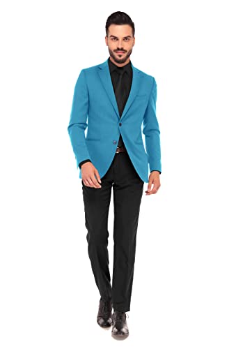 Herren Blazer 2 Knöpfe Langarm Regular Fit Anzug Sport Mantel Jacke Casual Leicht Business Büro Meeting Mantel, Türkis/Ausflug, einfarbig (Getaway Solids), S von Elina fashion