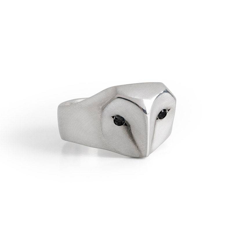 Eulenring Mit Schwarzen Diamantaugen, Eulenring, Vogelring, Eulenschmuck, Schwarze Diamanteule, Eulenverlobungsring, Weihnachtsgeschenk von ElinaGleizer
