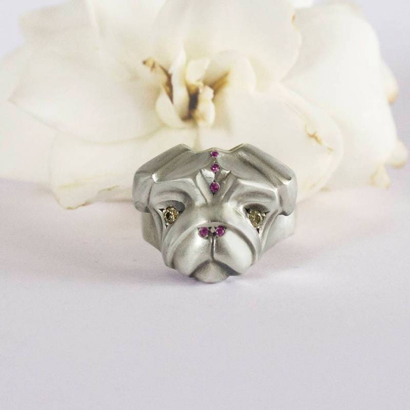 Lady-Mops-Ring Mit Champagner Diamanten & Rosa Saphiren, Mops Liebhaber Ring, Schmuck, Hund Süße Hunde, Welpen-Ring, Weihnachtsgeschenk Lady-Mops-Ring Mit Champagner Diamanten & Rosa Saphiren, Mops Liebhaber Ring, Schmuck, Hund Süße Hunde, Welpen-Ring, Weihnachtsgeschenk von ElinaGleizer