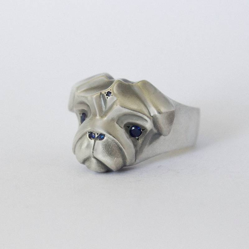 Mops Ring Mit Blauer Saphire Einstellung, Liebhaber Ring, Silber Hund Weihnachtsgeschenk Mops Ring Mit Blauer Saphire Einstellung, Liebhaber Ring, Silber Hund Weihnachtsgeschenk von ElinaGleizer