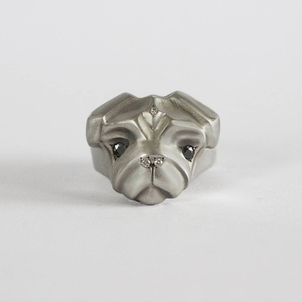 Mops-Ring Mit Schwarz Und Weiß-Diamant-Einstellung, Mops Liebhaber Ring, Silber Hund Weihnachtsgeschenk Mops-Ring Mit Schwarz Und Weiß-Diamant-Einstellung, Mops Liebhaber Ring, Silber Hund Weihnachtsgeschenk von ElinaGleizer